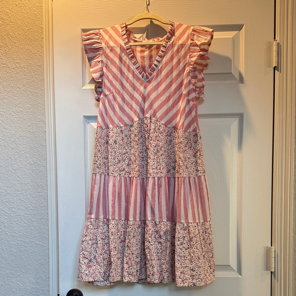 Charming Pink Striped and Floral Kids Dress